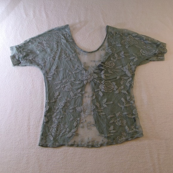 Daytrip Tops - Daytrip Buckle Sage Green Floral Lace Sheer Metallic Twist Front Top Large NWT